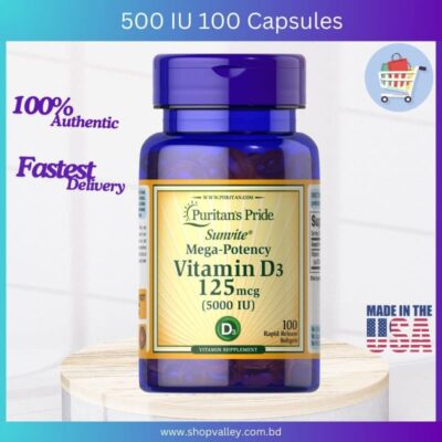 Puritan's Pride, Vitamin D3, 125 mcg (5000 IU), 100 Capsules- Bone & Immune Support