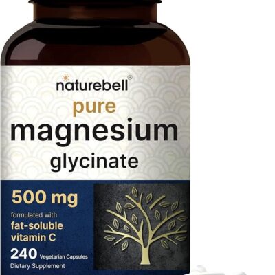 Pure Magnesium Glycinate 500mg with Fat Soluble Vitamin C – 240 Veg Capsules