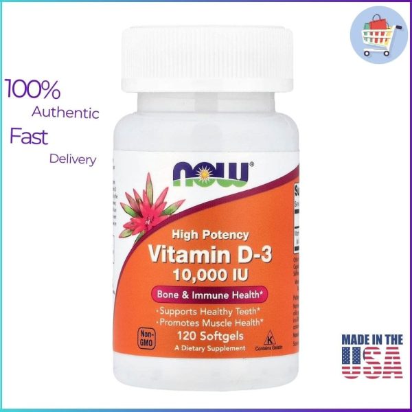 NOW Foods Vitamin D-3 10,000 IU 120 Softgels – High Potency Bone & Immune Support