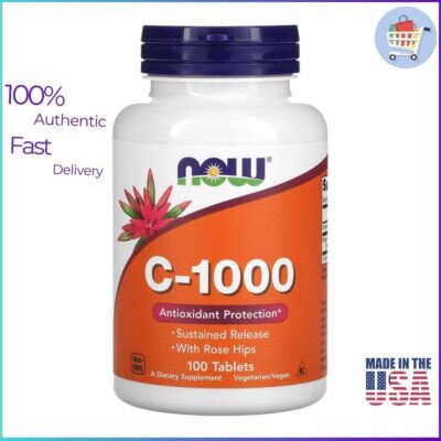 NOW Foods C-1000 Sustained Release Vitamin C with Rose Hips – 100 Tablets