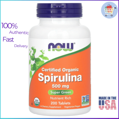 NOW Foods Certified Organic Spirulina 500 mg Tablets Bottle