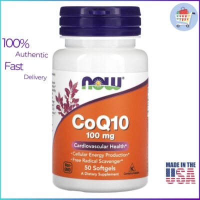 NOW Foods CoQ10 100 mg 50 Softgels Bottle – Heart Health & Energy Supplement