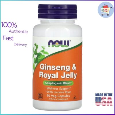 NOW Foods Ginseng & Royal Jelly 90 Capsules bottle – Natural Herbal Supplements