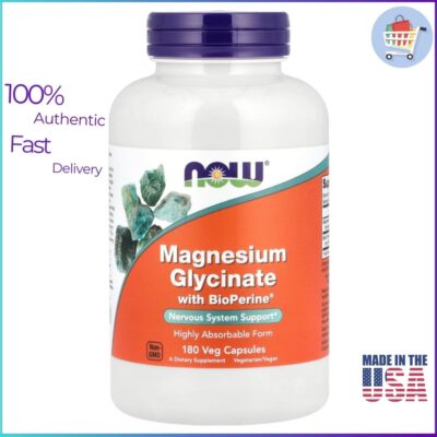 NOW Foods Magnesium Glycinate with BioPerine 180 veg capsules bottle front