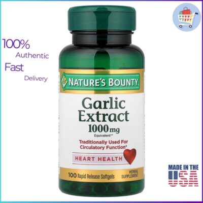 Nature’s Bounty Garlic Extract 1000 mg 100 Softgels – Heart & Circulation Support Herb Supplement