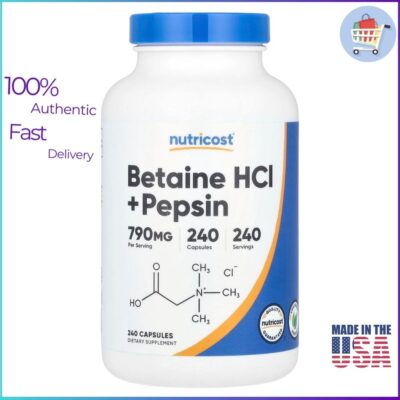 Nutricost Betaine HCl + Pepsin 790mg 240 Capsules Digestive Support Supplement