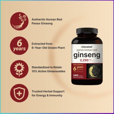 NatureBell Korean Red Ginseng 2250mg 240 Softgels Bottle-2