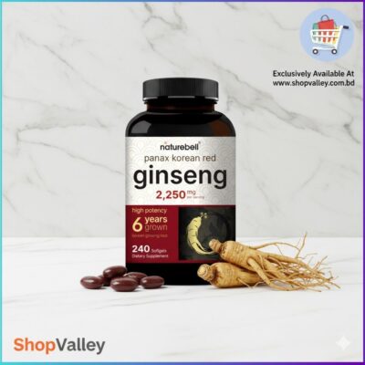 NatureBell Korean Red Ginseng 2250mg 240 Softgels Bottle.