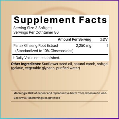 NatureBell Korean Red Ginseng 2250mg 240 Softgels Supplement facts