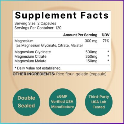 NatureBell Triple Complex Magnesium 300 mg 240 Capsules Supplement Facts