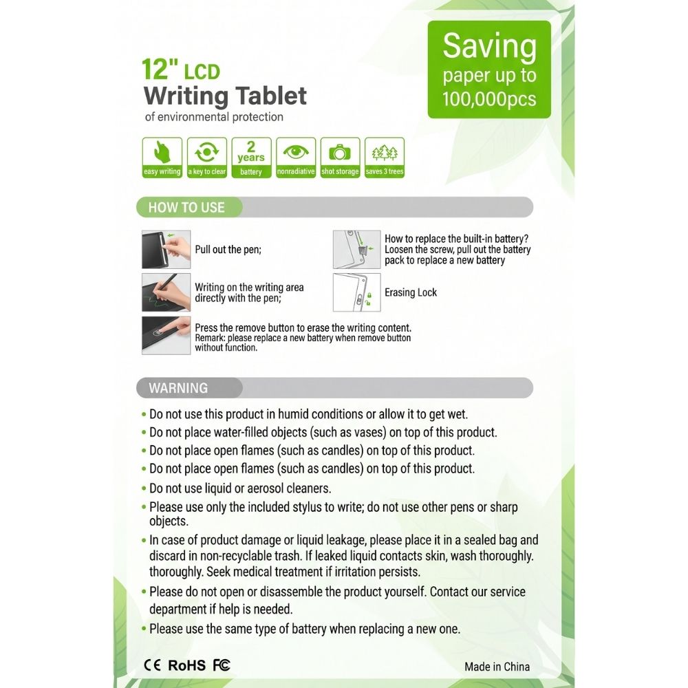 LCD Writing Tablet for Kids, 12 Inch - শিশুদের লেখা ও আঁকার ডিজিটাল বোর্ড - Image 4