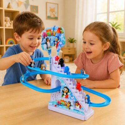 Slide Penguin Toy with Blue Track and Climbing Stairs for Kids