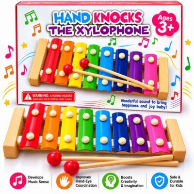 Kids musical xylophone toy with colorful bars and two mallets