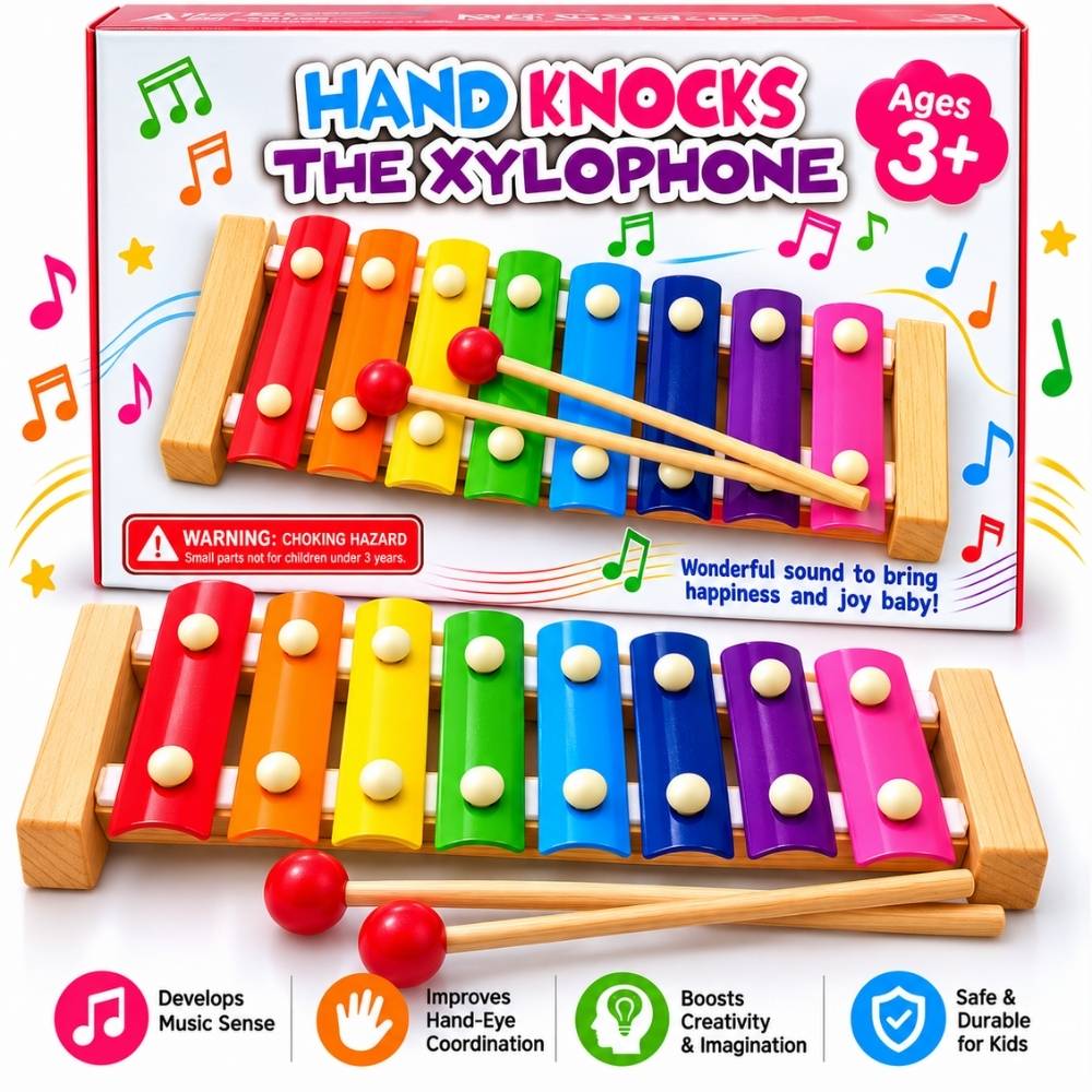 Kids musical xylophone toy with colorful bars and two mallets